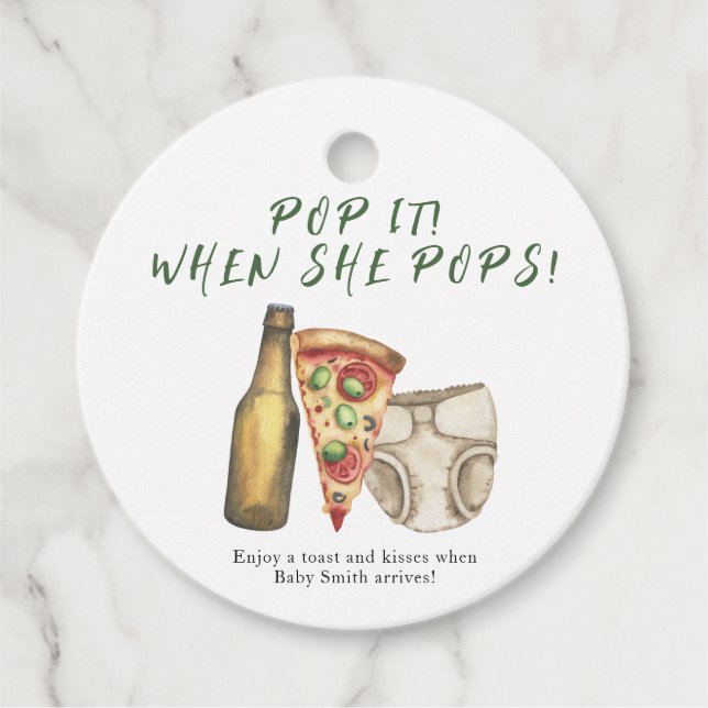 Étiquettes Cadeau Pop-le quand elle sonne ! Baby shower de pizza et  (Devant)