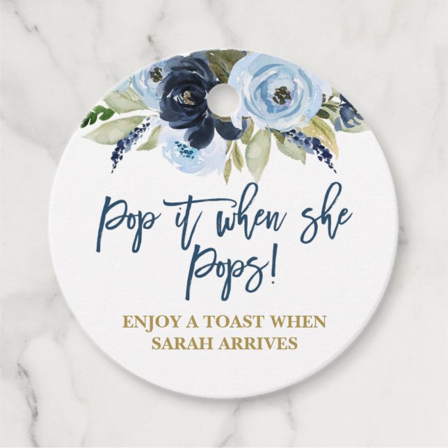 Étiquettes Cadeau Pop quand elle Pop bleu floral (Devant)