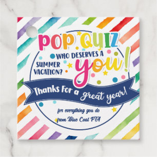 Étiquettes Cadeau Pop quiz qui mérite des vacances d'été merci