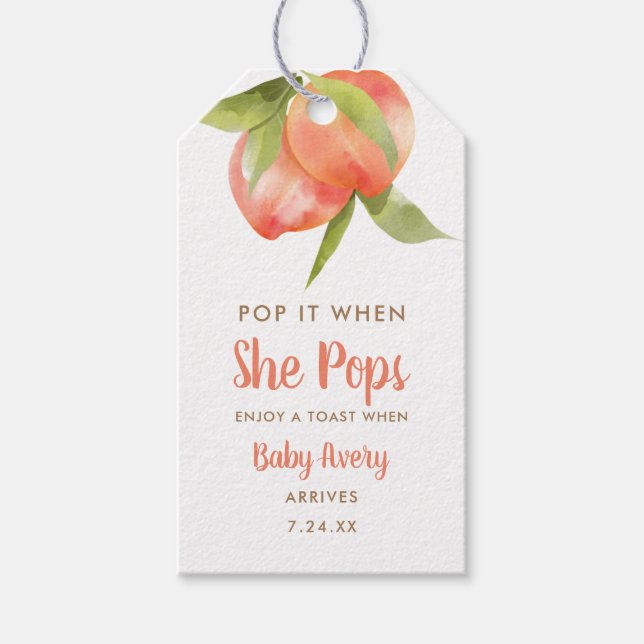 Étiquettes-cadeau Pop'it When She Pops Little Peach Baby shower (Devant)