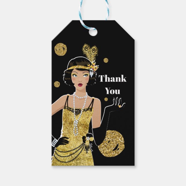 Étiquettes-cadeau Porte fille 1920 flapper, Art Déco (Devant)