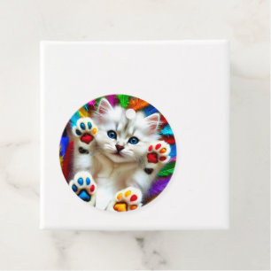 Étiquettes Cadeau Portrait de chaton électrique aux pattes colorées