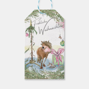Étiquettes-cadeau Portrait de Noël à cheval