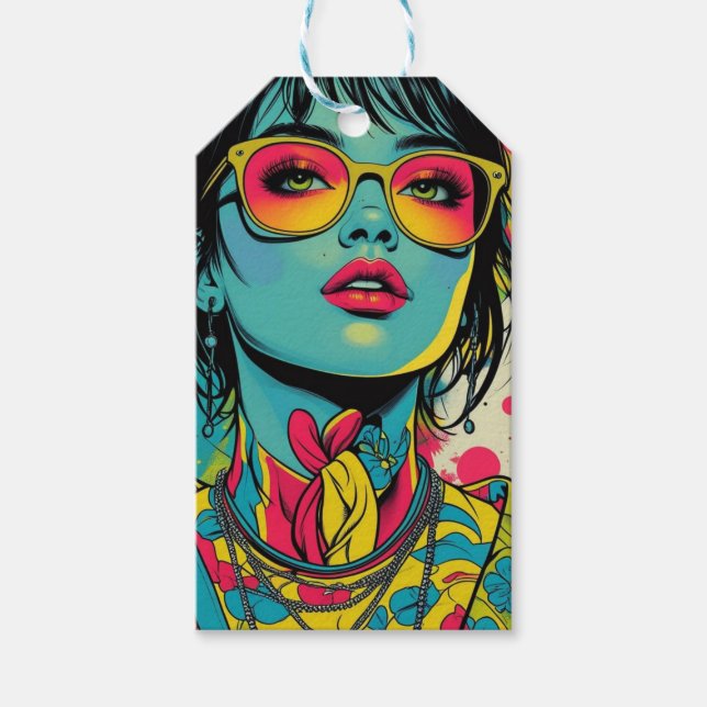 Étiquettes-cadeau Portrait Neon Pop Diva - Art rétro gras et dynamiq (Devant)