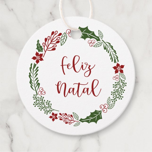 Étiquettes Cadeau Portugais Joyeux Noël, Feliz Natal, Custom (Devant)