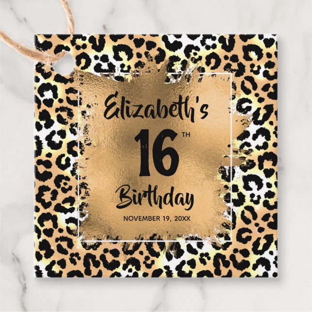 Étiquettes Cadeau Poster de animal léopard 16e anniversaire Personna (Devant)