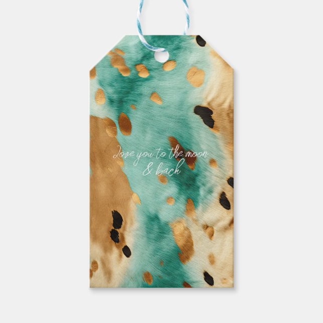 Étiquettes-cadeau Poster de animal noir Turquoise or (Devant)