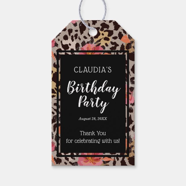 Étiquettes-cadeau Poster de animal rose Floral Anniversaire Merci (Devant)