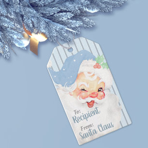 Étiquettes-cadeau Poudre Bleu Vintage Père Noël Wink Tags cadeaux