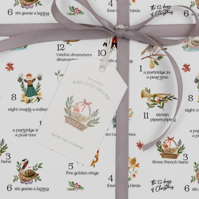 Étiquettes-cadeau Poules françaises | 12 Jour de Noël (Créateur téléchargé)