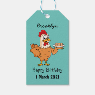 Étiquettes-cadeau Poulet avec oeufs sur plaque de dessin animé