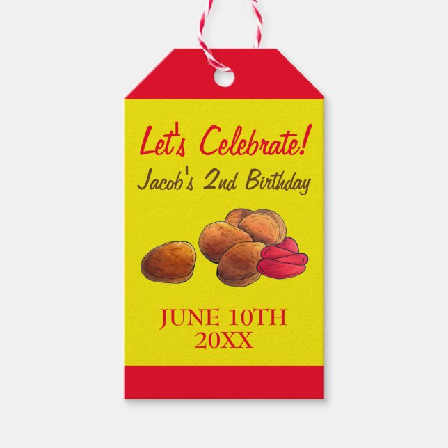 Étiquettes-cadeau Poulet Nuggets Ketchup Junk Food Anniversaire (Devant)