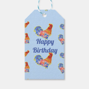 Étiquettes-cadeau Poulet rouge à coq garçons Joyeux anniversaire