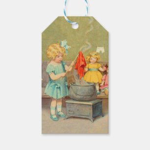 Étiquettes-cadeau Poupée Fille de Linge Vintage Jouant aux Poupées M