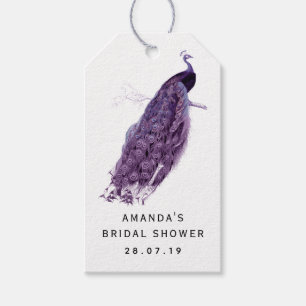Étiquettes-cadeau Pourpre et ivoire Peacock Damask