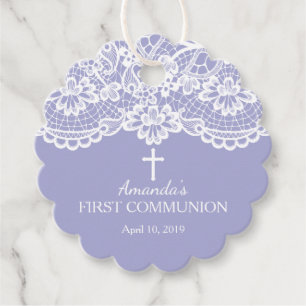 Étiquettes Cadeau Pourpre moderne et dentelle première communion sai