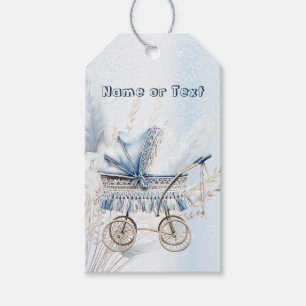 Étiquettes-cadeau Poussette Bébé Classique Mignonne Fleurs Bleues Be