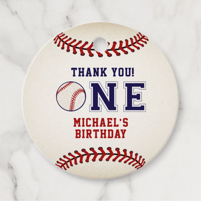 Étiquettes Cadeau Premier anniversaire, Baseball (Devant)