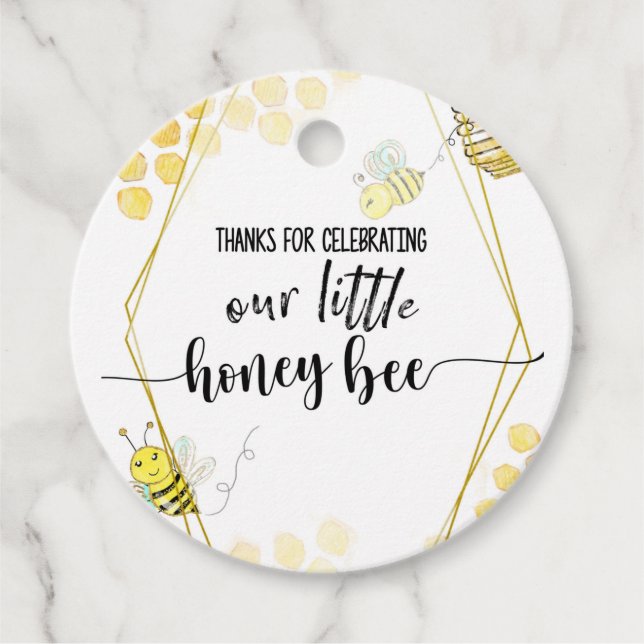 ÉTIQUETTES CADEAU PREMIER ANNIVERSAIRE, BEE PARTY, BEE THEMED (Devant)