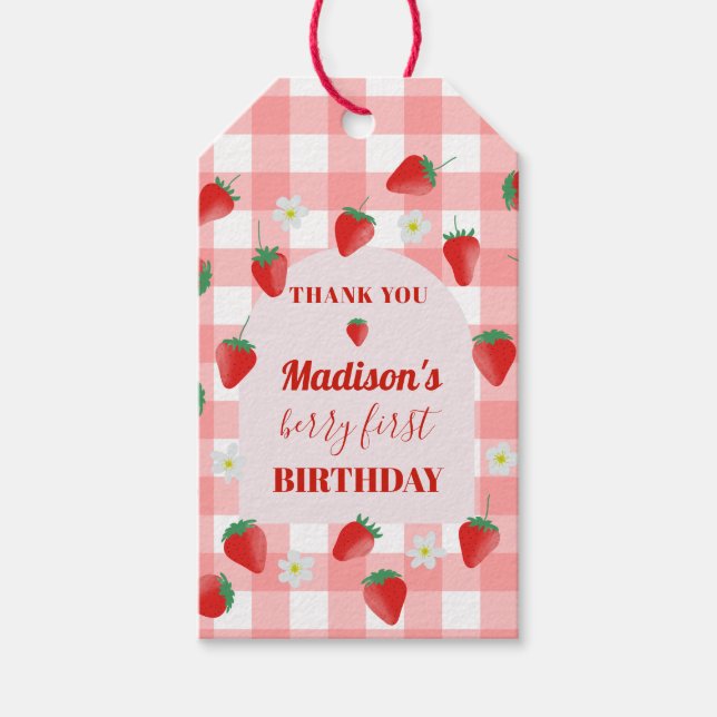 Étiquettes-cadeau Premier anniversaire de Berry à la fraise Premier  (Devant)