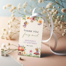 Étiquettes-cadeau Premier anniversaire de fée Forêt enchantée Merci