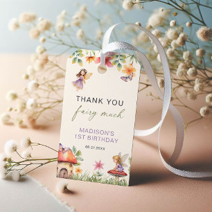 Étiquettes-cadeau Premier anniversaire de fée Forêt enchantée Merci