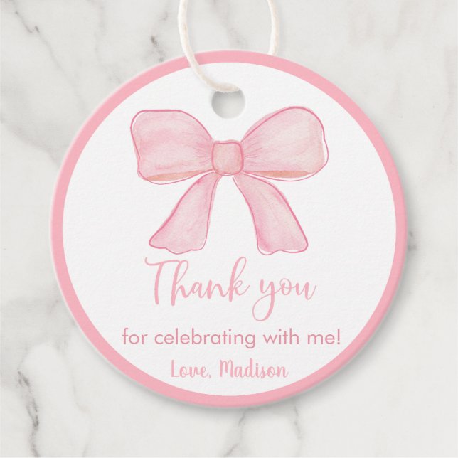 Étiquettes Cadeau Premier anniversaire de la Bow rose (Devant)
