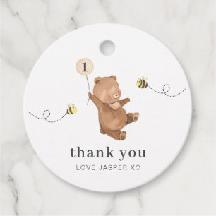 Étiquettes Cadeau Premier anniversaire de l'abeille de Nounours