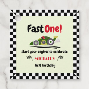 Étiquettes Cadeau Premier anniversaire Fast One Green Race Car