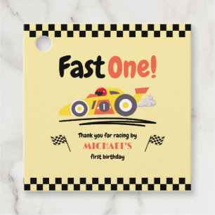Étiquettes Cadeau Premier Anniversaire Fast One Jaune Voiture Race V