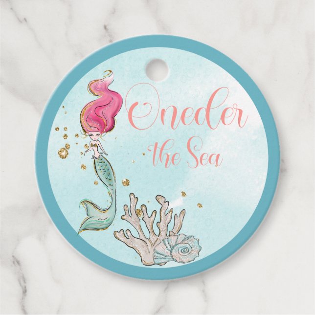 Étiquettes Cadeau Premier anniversaire ONE der the Sea Mermaid Anniv (Devant)