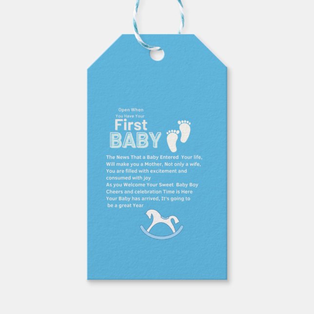 Étiquettes-cadeau Premier bébé garçon bleu (Devant)