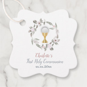 Étiquettes Cadeau Premier communion fille cercle floral
