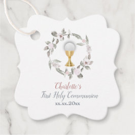 Étiquettes Cadeau Premier communion fille cercle floral