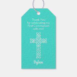 Étiquettes-cadeau Premier Merci Communion Favor Turquoise