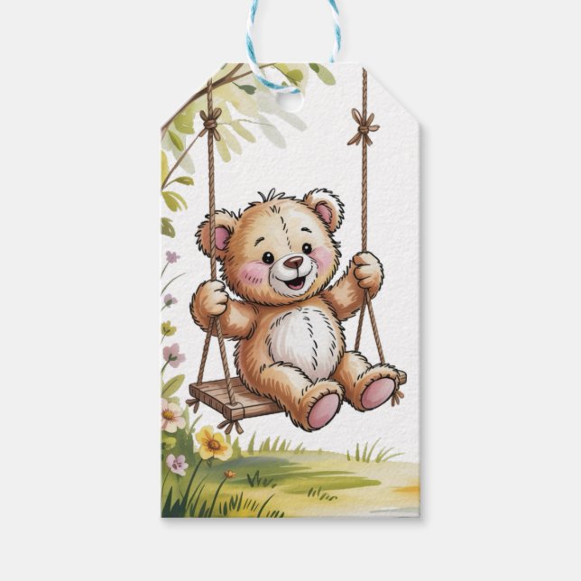 Étiquettes-cadeau Premier Merci de la fête de neige de Teddy (Devant)