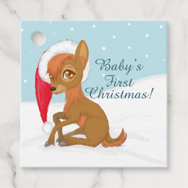 Étiquettes Cadeau Premier Noël du bébé (renne) (Devant)