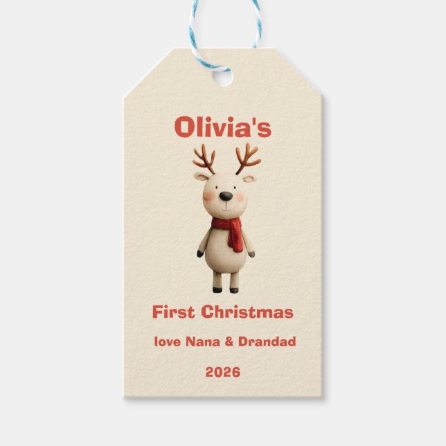 Étiquettes-cadeau Premier ornement de Noël pour bébé personnalisé (Devant)