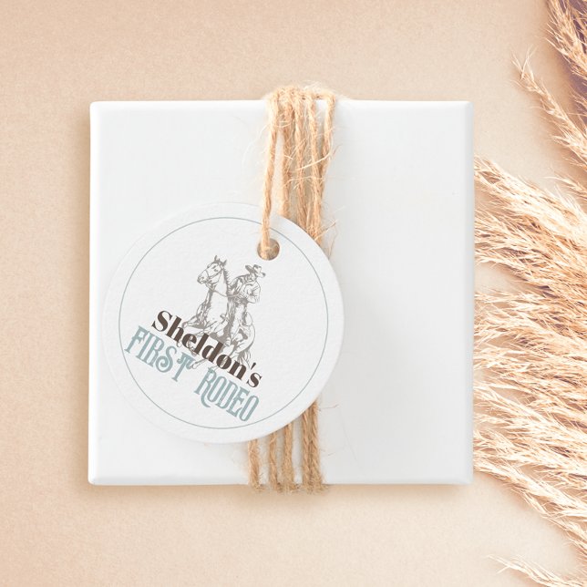 Étiquettes Cadeau Premier Rodeo Cowboy Western Boy 1er anniversaire (Créateur téléchargé)