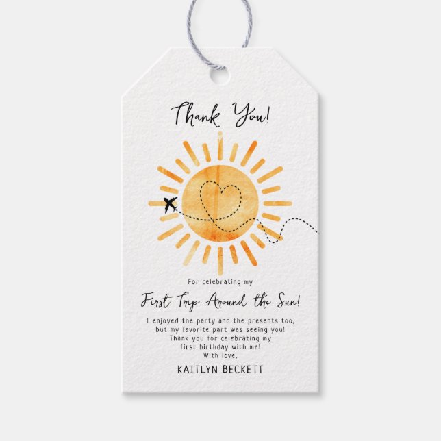 Étiquettes-cadeau Premier Voyage Autour Du Soleil 1Er Anniversaire (Devant)