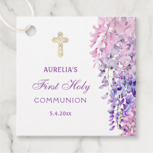 Étiquettes Cadeau Première communion à l'aquarelle Wisteria