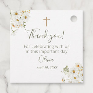 Étiquettes Cadeau Première Communion, Baptême Floral Favoriser Tags