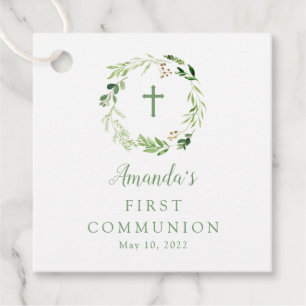 Étiquettes Cadeau Première communion de gerbe verte souple et délica