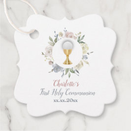 Étiquettes Cadeau Première communion fille cercle fleurs pâles