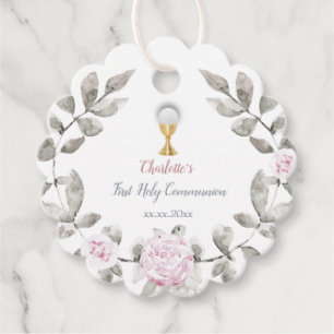 Étiquettes Cadeau Première communion fille fleurs couronne