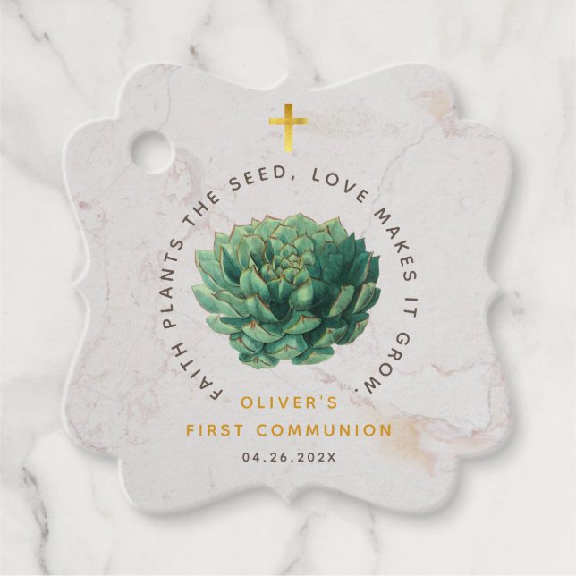 Étiquettes Cadeau Première communion Foi Succulte Plantes de la seme (Devant)