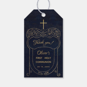 Étiquettes-cadeau Première communion garçon bleu marine vintage croi