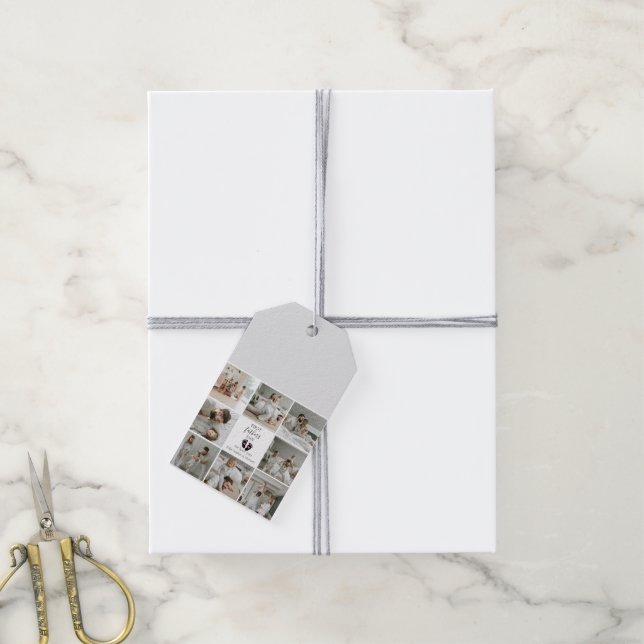 Étiquettes-cadeau Première Fête des pères - Empreintes bébé et Coeur (Avec de la ficelle)
