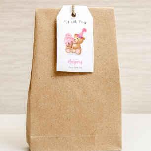 Étiquettes-cadeau Première fille d'anniversaire Teddy Bear Crème de