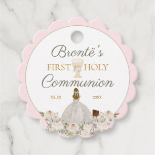 Étiquettes Cadeau Première Sainte Communion Élégant Blush Pink Faver